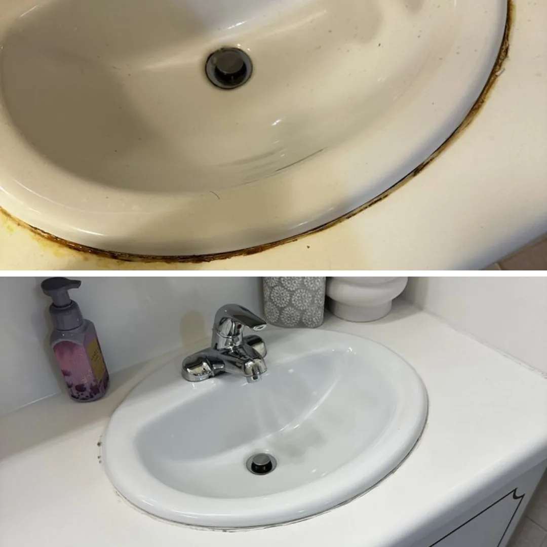 Before and after bathroom sink cleaning