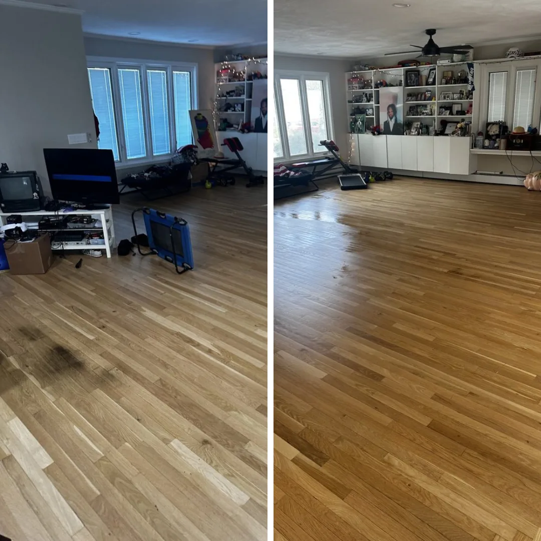Before and after deep floor cleaning.